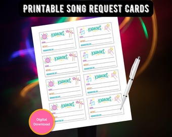 Printable Song Request Cards, Color Karaoke Slips,  Karaoke Event, Print at Home Karaoke Cards, Sing Along At Home, Colorful Song Cards