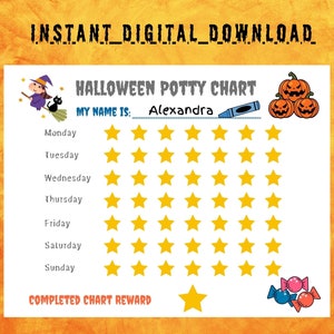 Tableau d'apprentissage de la propreté d'Halloween, tableau imprimable récompenses de la propreté pour enfants, tableau d'autocollants d'Halloween, apprentissage de la propreté pour tout-petits, feuille d'étoiles d'Halloween