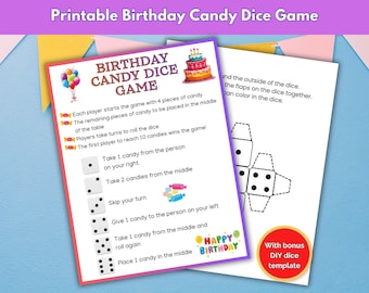 Birthday Candy Dice Game, Printable Candy Dice, Family Fun Game, Candy Lover, Happy Birthday Game, Color In Dice DIY, Candy Challenge