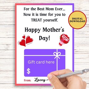 Mother&#39;s Day Gift Card Holder, Printable Happy Mother&#39;s Day Gift Card, Treat Your Mom, Show Mom Some Love, Celebrate Mother&#39;s Day