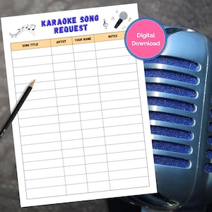 Karaoke Party Song Request Printable, Karaoke List, Organize Guest Songs, Sing Your Favorite Karaoke Song, Perfect For A Karaoke Event