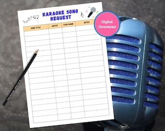 Karaoke Party Song Request Printable, Karaoke List, Organize Guest Songs, Sing Your Favorite Karaoke Song, Perfect For A Karaoke Event