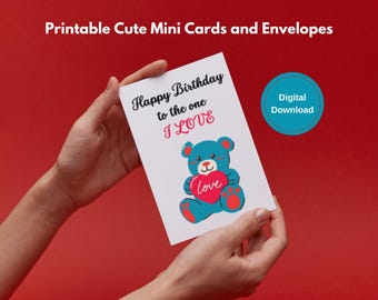 Tarjetas imprimibles de osito de peluche con sobres, bonito set de tarjetas de San Valentín, tarjeta de cumpleaños para tu pareja, romántico set de tarjetas de "Te amo" para tu pareja.