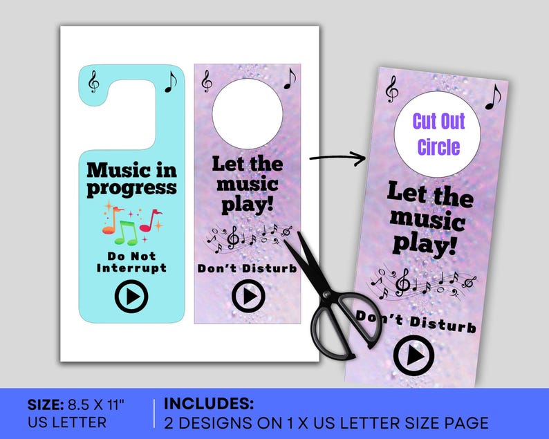 Printable Door Hangers Music Theme, Door Sign, Music Themed Door ...