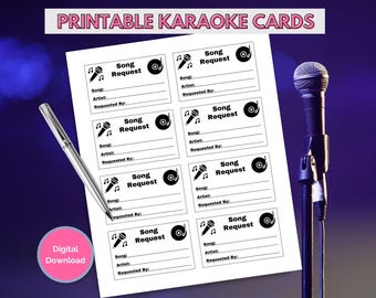 Printable Song Request Cards For Karaoke Events, Karaoke Slips, Print at Home Karaoke Cards, Old School Vinyl Records, Sing Along At Home