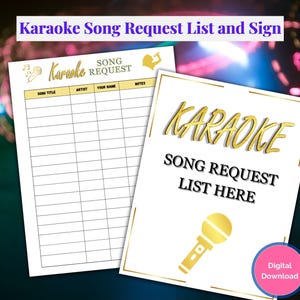 Printable Karaoke Song Request List, Karaoke Sign, Karaoke Event Sheet, Karaoke Party, Sing A Song, Karaoke Organization