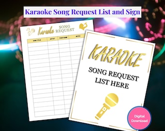 Printable Karaoke Song Request List, Karaoke Sign, Karaoke Event Sheet, Karaoke Party, Sing A Song, Karaoke Organization