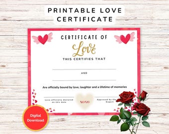 Love Certificate Printable Gift, Romantic Gift For Couples, Printable Love Declaration, Valentine's Day Anniversary Gift, Sweet Love Award