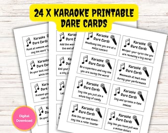 Karaoke Games, Printable Karaoke Dare Cards, Fun Party Game For All Ages, Icebreaker Games, Birthday Karaoke, Work Party Games, Music Theme