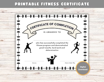 Fitness Certificate, Printable Certificate Of Completion, Weight Loss Program, Gym Training Award, Bootcamps, Exercise Challenges Reward