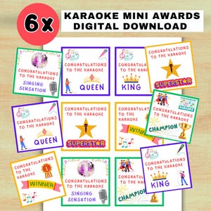 Utskrivbara karaoke-utmärkelser, karaokeälskare, karaoke-minikort, karaoke-erkännande, sångevenemang, karaoke-utdelningskort till vinnaren
