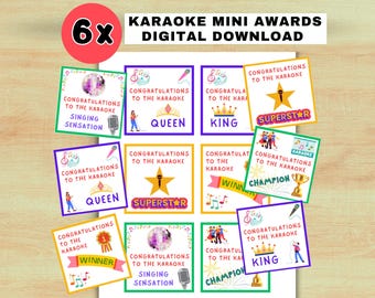 Karaoke Printable Awards, Karaoke Lover, Karaoke Mini Cards, Karaoke Recognition, Singing Event, Karaoke Handout Cards For The Winner