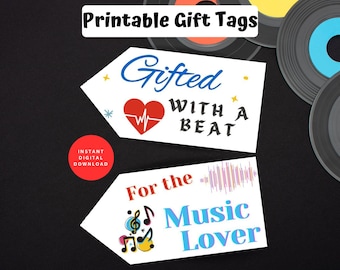 Etiquetas para presentes com tema musical, etiquetas imprimíveis para lembrancinhas de festa de aniversário, etiquetas para sacolas de guloseimas com tema musical, etiquetas para presentes, presentes para músicos, presenteado com um ritmo
