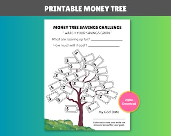 Money Tree Savings Challenge, Printable Savings Tracker, Color In Money Saving Chart, Goal Worksheet, Color Your Notes, Budget Challenge