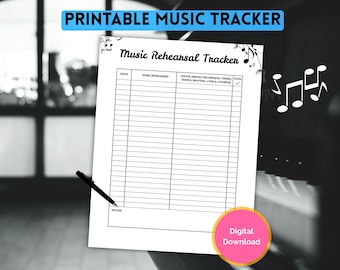 Rastreador de Ensaio Musical, Folha de Progresso para Imprimir, Registro de Prática Musical para Músicos, Notas de Partitura, Diário Musical, Amante da Música