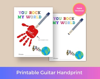 Arte para imprimir com impressão de mão em guitarra, Você Arrasa no Meu Mundo, Impressão de mão de estrela do rock, Presente DIY com guitarra, Impressão de mão infantil, Artesanato musical, Presente para músico, Atividade