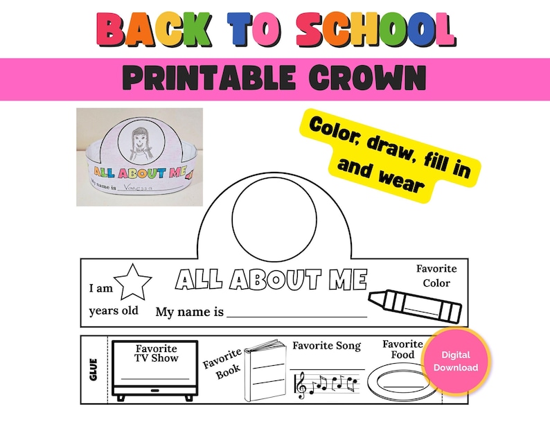 All About Me Paper Crown Printable, Back to School Activity for Kids ...