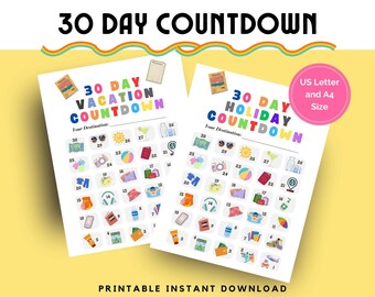 Travel Countdown Getaway, Printable 30 Day Trip Countdown, How Many Days To Trip, Countdown Calendar, Holiday Tracker, Adventure Plan