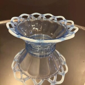 Vintage Imperial Katy Blue Opalescent Glass Smooth Panel Lace Edge Bowl Dish