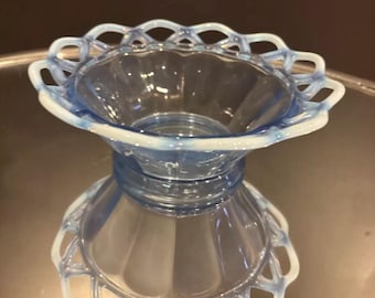 Vintage Imperial Katy Blau Opalisierende Glas Glatte Platte Spitze Rand Schüssel Gericht