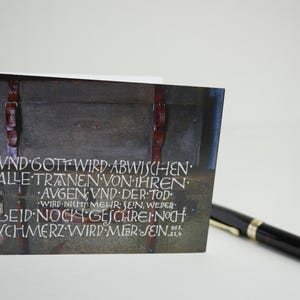 Cartão de Consolação Cristã Cartão de Luto "E Deus enxugará todas as lágrimas" Off. 21.4, Din A6 caligrafia impressa caligrafia Bíblia dizendo