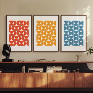 Triptych Colorful Bauhaus Print Wall Art, Gallery Wall Set of 3 Downloadable Art Prints for your Mid Century Modern Interior Design or Decor | Mid Century Modern & Vintage Abstract Digital Wall Art Printables. Ampersnd, AmpersndStudio Instant Download