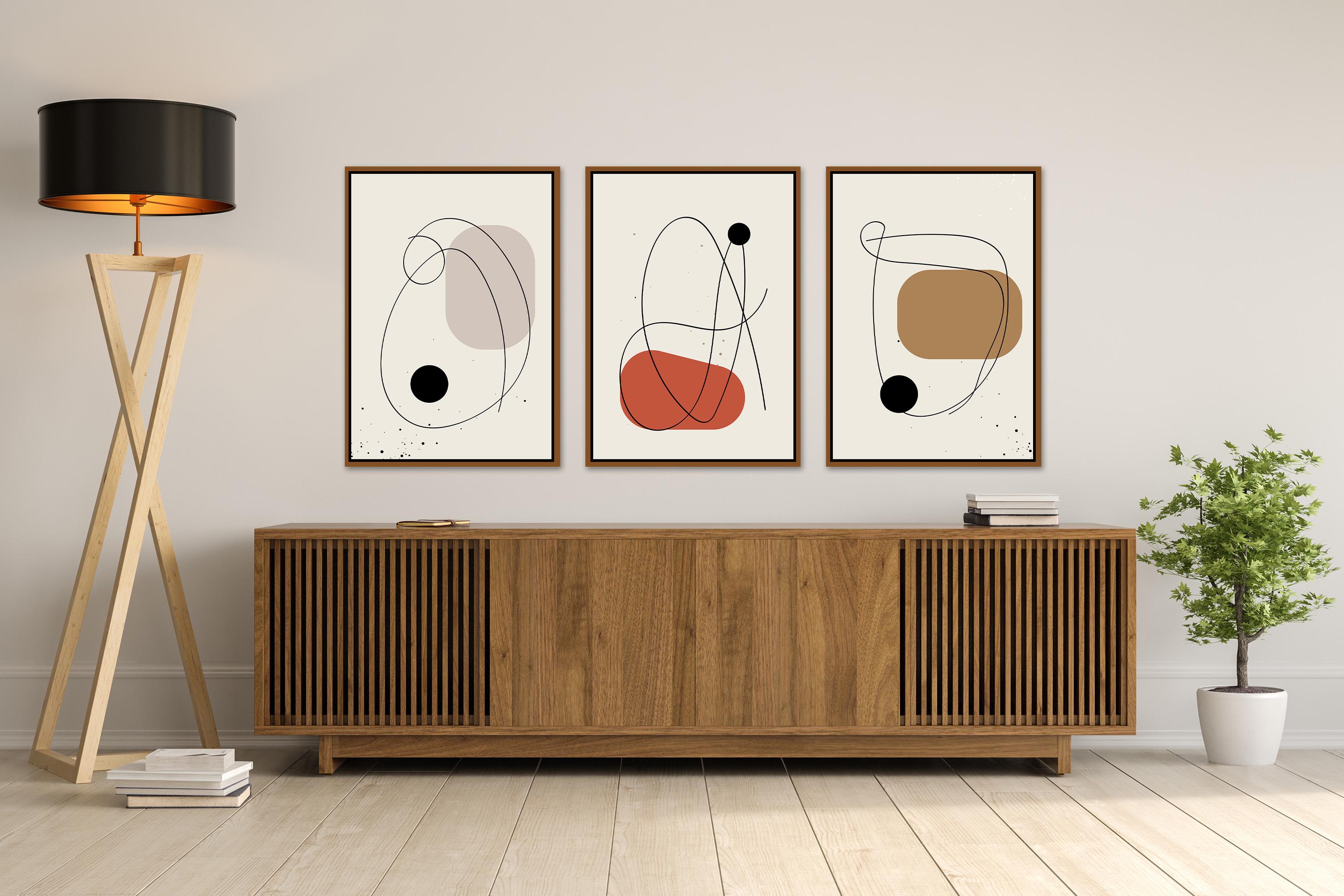 Mid Century Modern Abstract Wall Art Retro Prints Set of 3 Minimalist ...