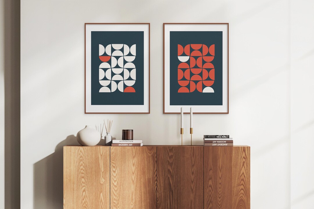 Geometric Bauhaus Poster Wall Art Digital Prints, Set of 2 Mid Century ...