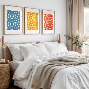 Triptych Colorful Bauhaus Print Wall Art, Gallery Wall Set of 3 Downloadable Art Prints for your Mid Century Modern Interior Design or Decor | Mid Century Modern & Vintage Abstract Digital Wall Art Printables. Ampersnd, AmpersndStudio Instant Download