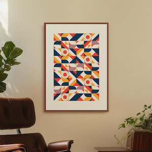 Geometric Mid Century Modern Colorful Wall Art, An Abstract Vintage Style Downloadable Poster Art for your MCM Apartment or Office Decor