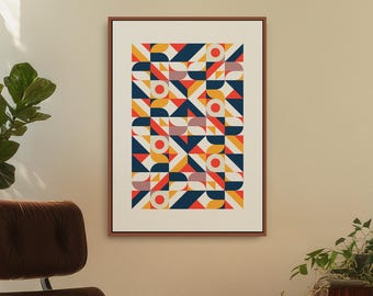 Geometric Mid Century Modern Colorful Wall Art, An Abstract Vintage Style Downloadable Poster