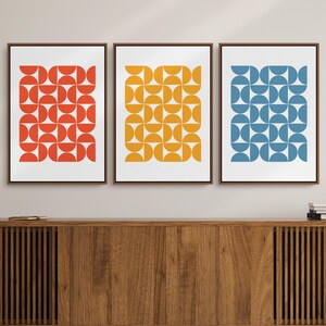 Triptych Colorful Bauhaus Print Wall Art, Gallery Wall Set of 3 Downloadable Art Prints for your Mid Century Modern Interior Design or Decor | Mid Century Modern & Vintage Abstract Digital Wall Art Printables. Ampersnd, AmpersndStudio Instant Download