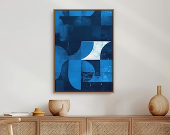 Bauhaus MCM Geometric Abstract Painting, Blue Wall Art Downloadable Retro Digital Product