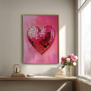Girly barwagen discobal muurkunst, preppy hartroze downloadbare digitale printproduct voor een uniek Dopamine appartement of slaapzaal muurdecoratie