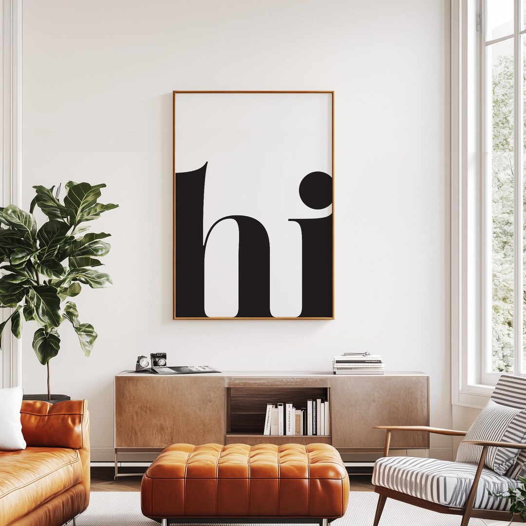 Hi Typography Printable Wall Art Poster, Minimalist Black and White ...