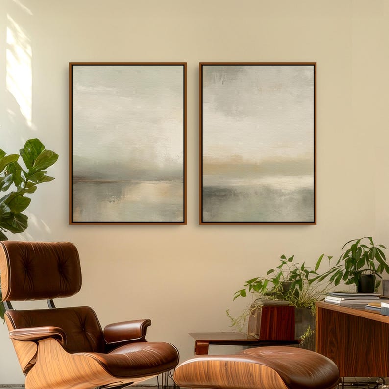Neutral Abstract Painting Set of 2 Gallery Wall Art Prints, Trending Now Minimalist Downloadable Canvas Wall Art for a Aesthetic Room Decor | Mid Century Modern & Vintage Abstract Digital Wall Art. Ampersnd, AmpersndStudio Instant Download