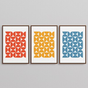 Triptych Colorful Bauhaus Print Wall Art, Gallery Wall Set of 3 Downloadable Art Prints for your Mid Century Modern Interior Design or Decor | Mid Century Modern & Vintage Abstract Digital Wall Art Printables. Ampersnd, AmpersndStudio Instant Download
