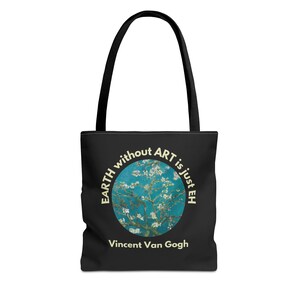 Vincent Van Gogh Tote Bag &quot;&quot;Mandelblüte&quot;&quot;, Kunstdruck auf Stoffbeutel, Gemälde von Van Gogh, Einkaufstasche Plant Garden schwarz, impressionistisch.&quot;