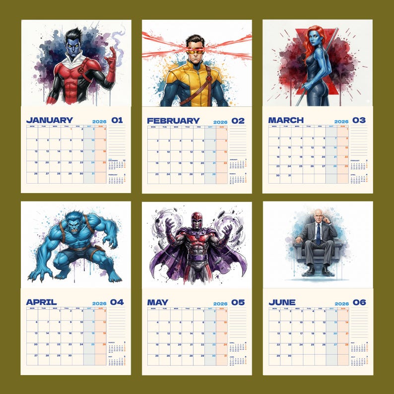 Mutant Heroes 2026 Wall Calendar, Superpowered Team Monthly Planner ...