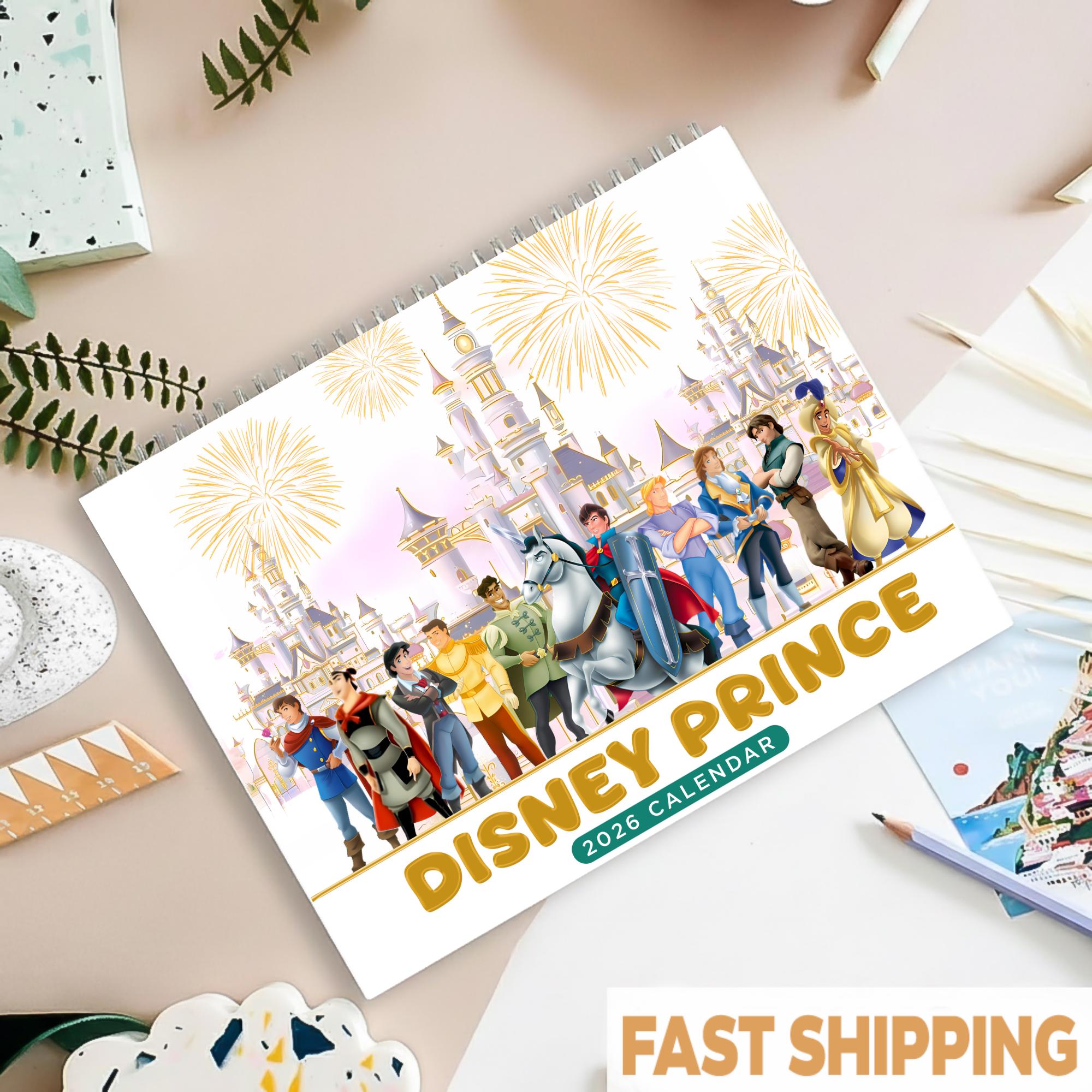 Discover Disney Prince Calendar 2026, Fairy Tales Monthly Planner, Bedroom Decor for Girls