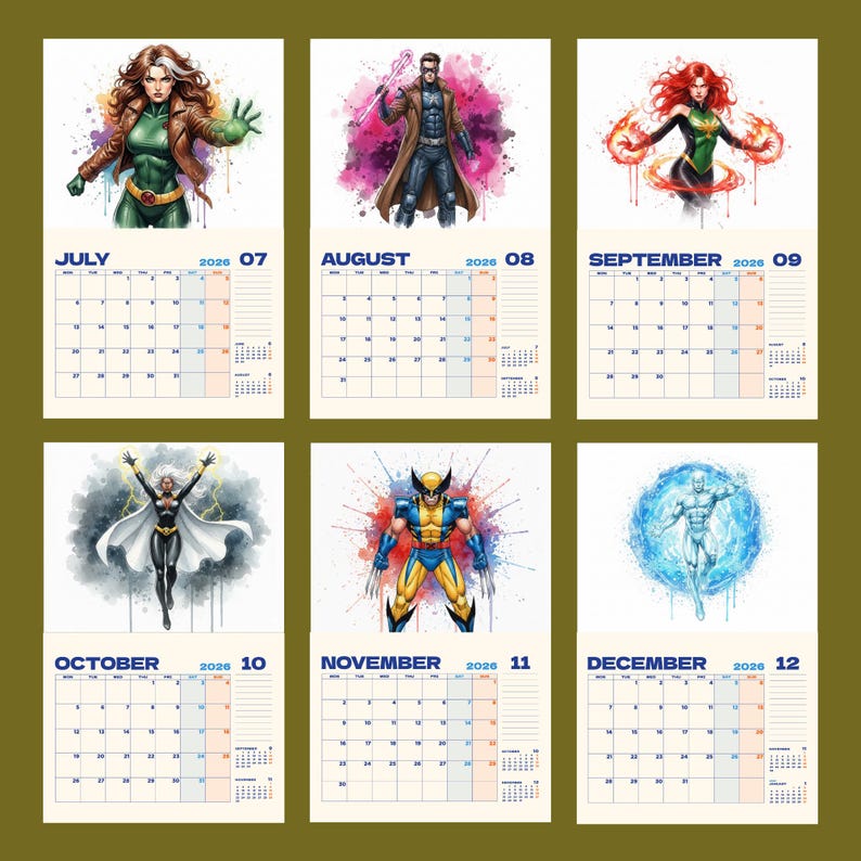 Mutant Heroes 2026 Wall Calendar, Superpowered Team Monthly Planner ...