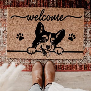 Welcome Dog Doormat, Custom Corgi Entry Rug, Dog Lover Welcome Mat, Cute Corgi Lover Gifts, Funny Dog Animal Themed Front Porch Decor