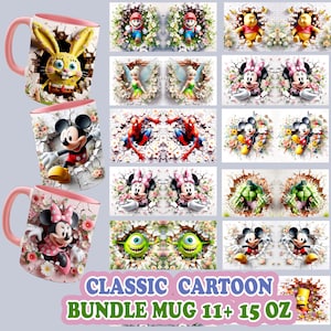 Paquete de envoltorios para tazas con personajes de películas de dibujos animados, paquete de envoltorios para tazas de dibujos animados de 11 oz y 15 oz, descarga digital instantánea