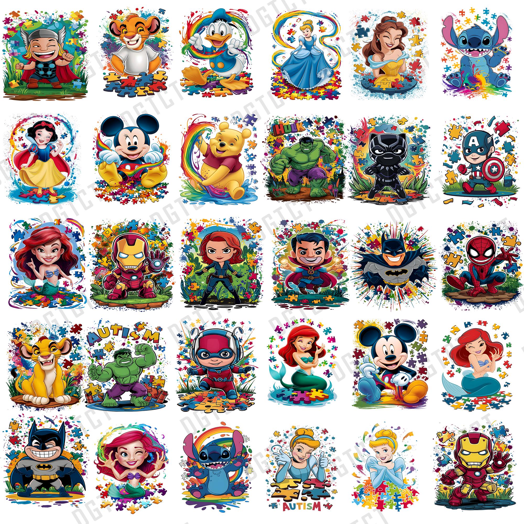 30+ Autism Awareness Cartoon Png Designs, Character Cartoon Autism Mouse And Friends, Autism Puzzle Lio and Stitch Png, Digital Download