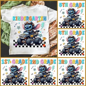 Stitch Monster Truck Png Bundle, Stitch Back To School PNG, Cartoon First Day Of School Png, Pre-K To 5th Grade Png, Cute School PNG