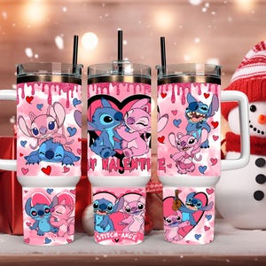 Couple Valentine's 40oz Tumbler Png Bundle, Valentine's Stitch 40oz PNG Sublimation, Stitch 40oz Tumbler Wrap Png, Digital Download