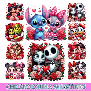 Lindo paquete de dibujos animados PNG de San Valentín, dibujos animados de pareja estilo chicana PNG, dibujos animados de pareja PNG de San Valentín, regalos de pareja, diseño de sublimación, regalo para ella