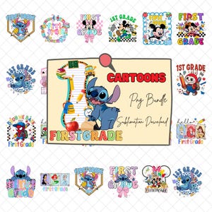 Cartoon Back To School PNG Bundle, Frist Grade Png, Cute Cartoon Character Png, Mouse Back To School Png, School Png, Superhero Digital File