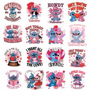 Uroczy pakiet walentynkowy PNG, Stitch Couple Png, Valentine's Couple Png, Retro Couple Shirt Design Gifts, Sublimacja Design