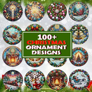 100+ Ornament Christmas PNG Bundle, Stained Glass Christmas PNG, Floral Christmas Digital, Retro Christmas Design, Commercial Use